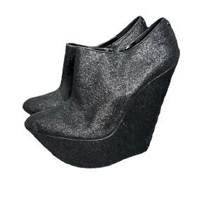 Wild Pair Platform Wedge Ankle Boots Womens Sz 10M Black Sparkly Shiny Night Out